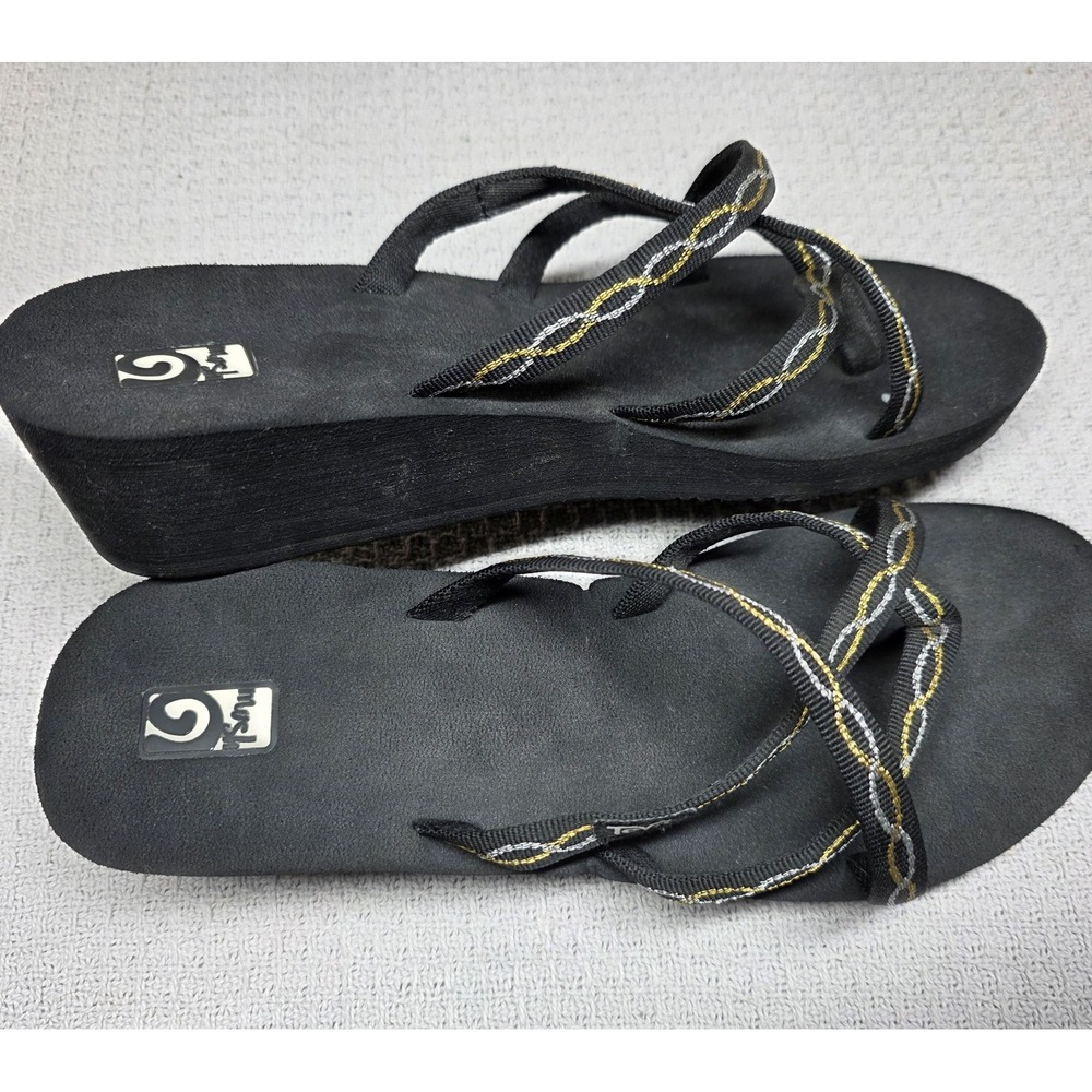 Teva Mush Mandalyn Ola 2 Wedge Sandal Womens 10 Black Gold Strappy 1000099B